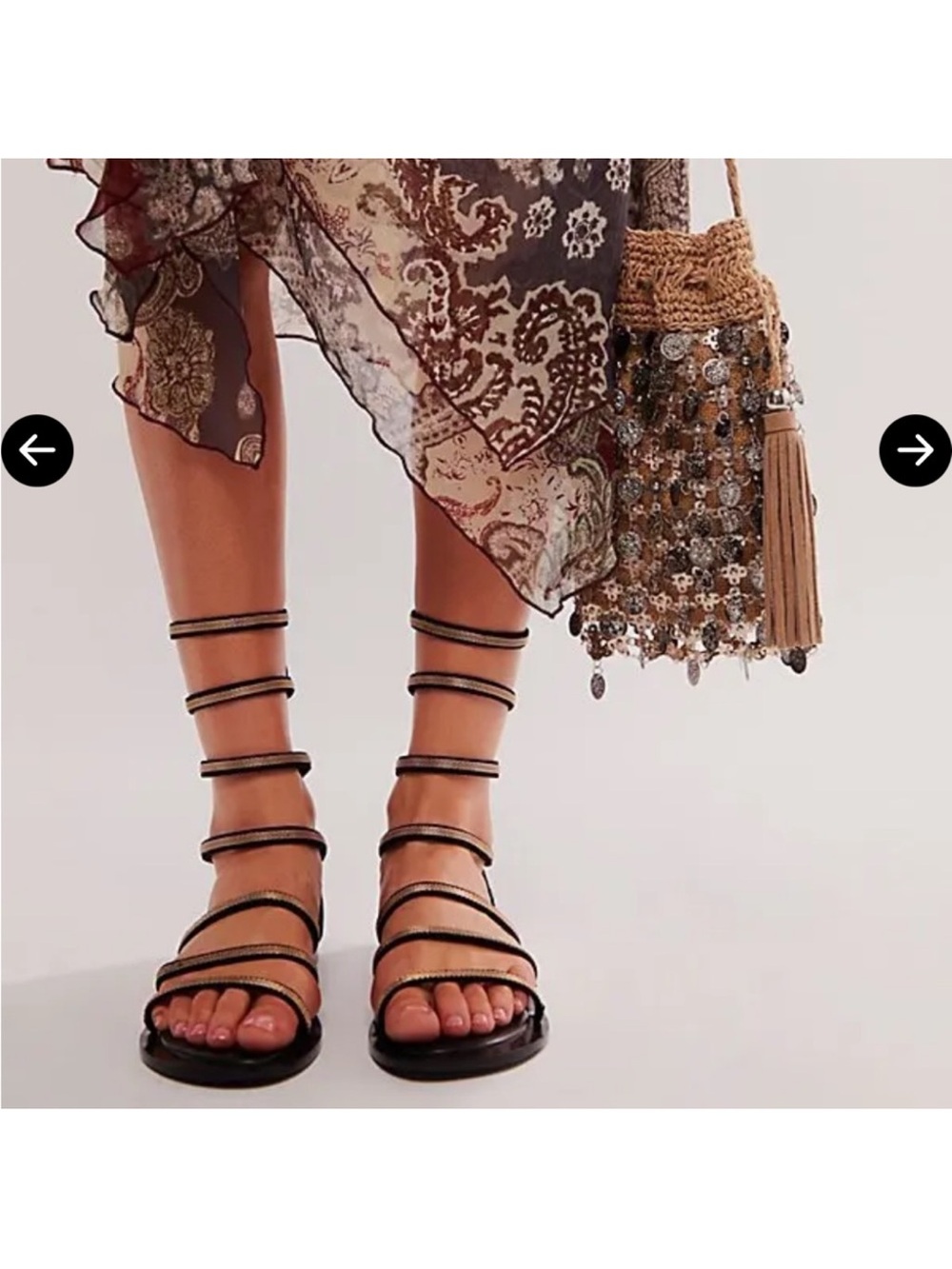 Free People Theia Gladiator Black Strappy Wrap Sandals